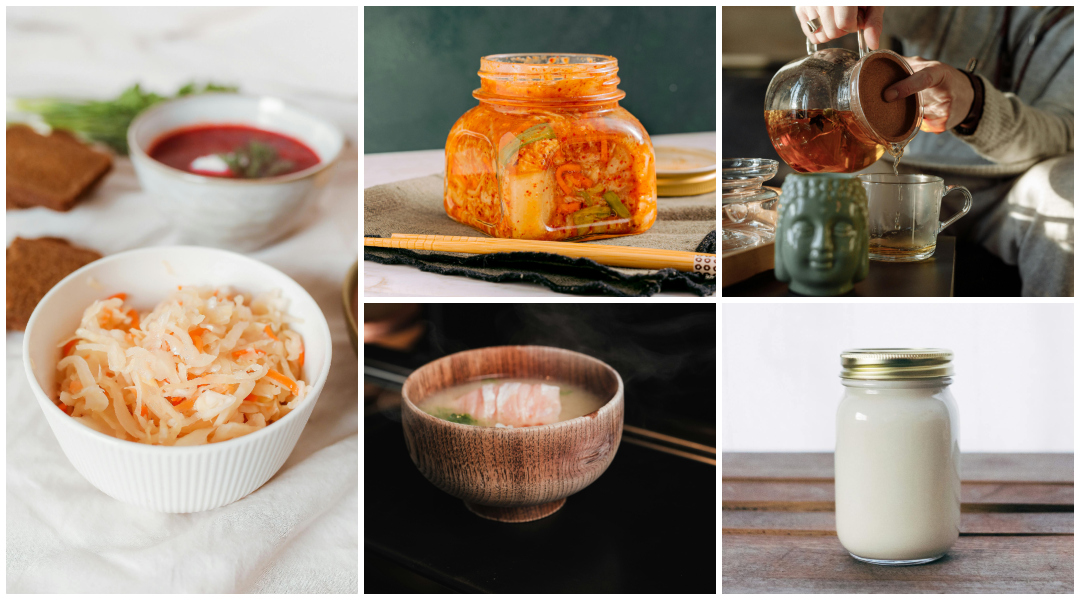 Fermentisana hrana: kolaž kombuha, kefir, kimči, miso supa